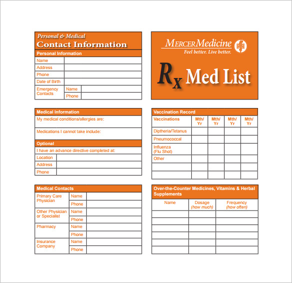 Printable Medication Card Template