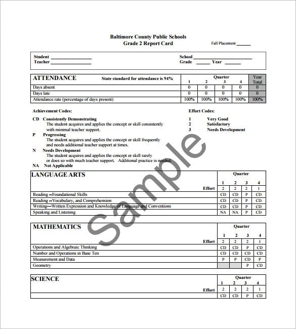 student report card template download