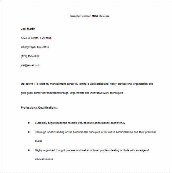 fresher resume for mba word free download min