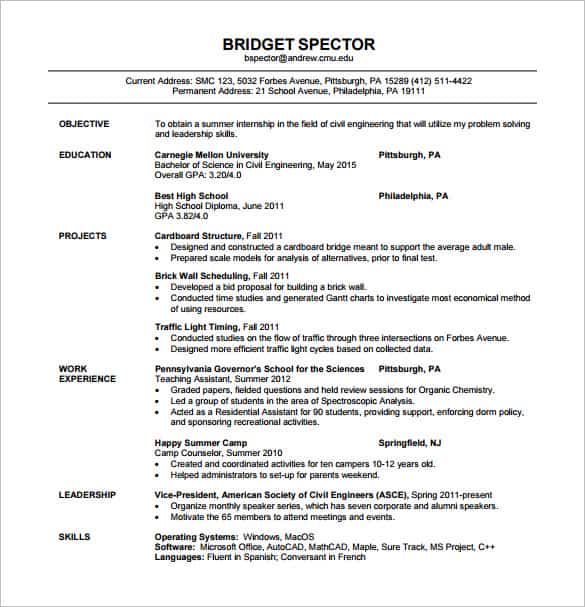 Resume templates for freshers engineers free download