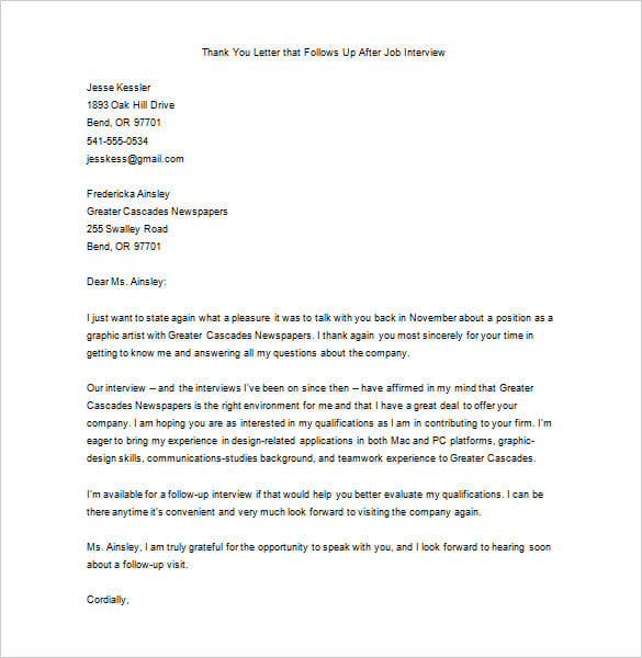 editable thank you letter that follows up after job interview