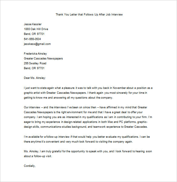 Thank You Letter After Interview – 12+ Free Sample, Example Format ...