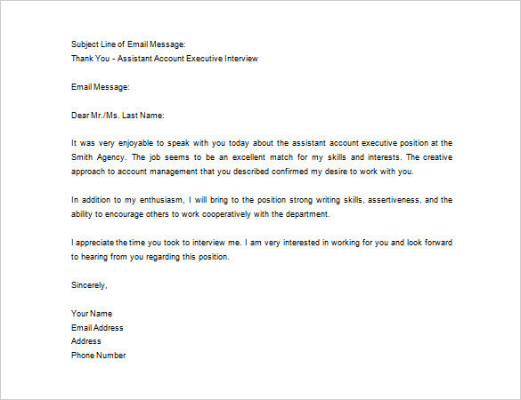 Thank You Email After Interview Example 4