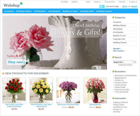 beautiful flowers zen cart template free download