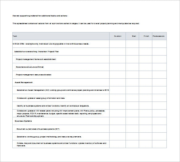 transition action project plan excel free download