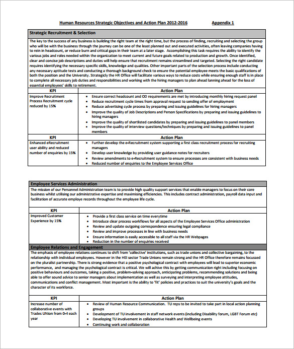 Hr Action Plan Sample