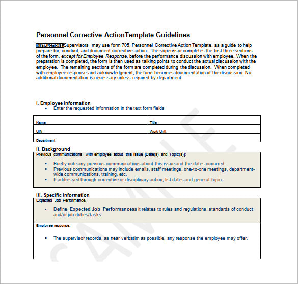 employee corrective action plan word free download