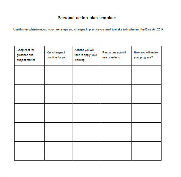 simple personal action plan word free download