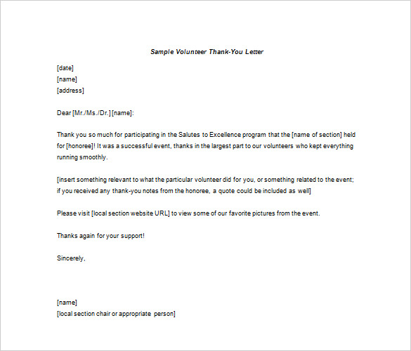 volunteer thank you letter template word doc example