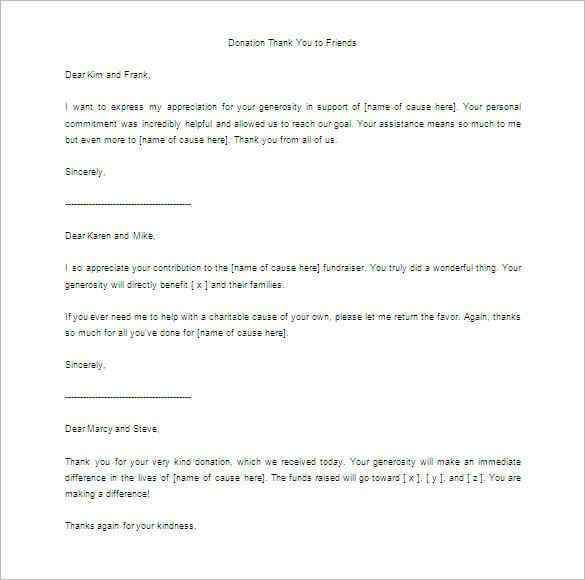 Donor Thank You Letter 10 Free Sample Example Format Download