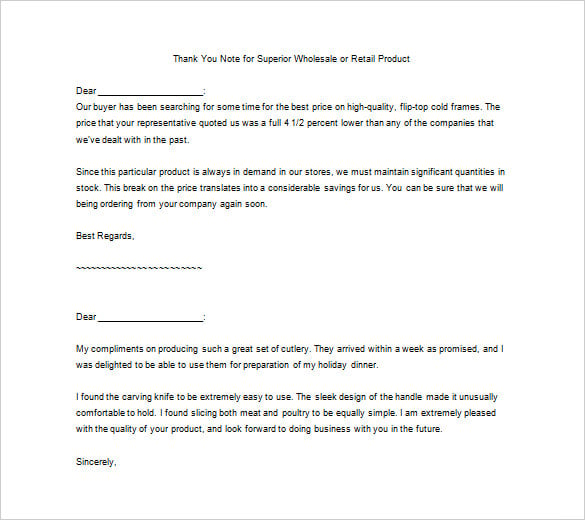 sample thank you for superior service letter template free download