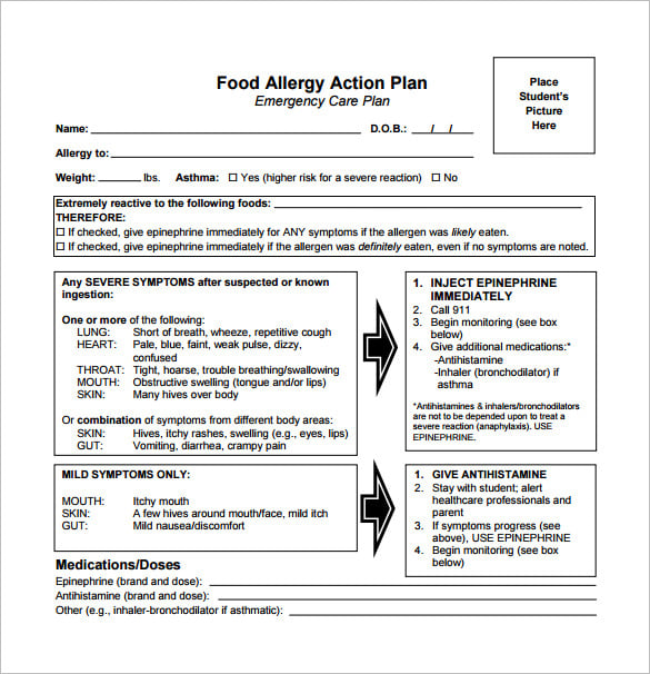 Printable Food Allergy Form Template Customize And Print