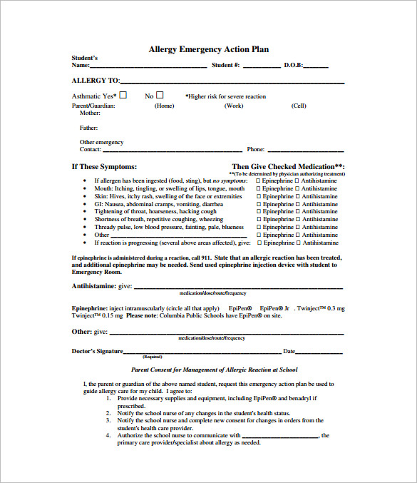 Allergy Action Plan Template 9+ Free Word, Excel, PDF Format Download
