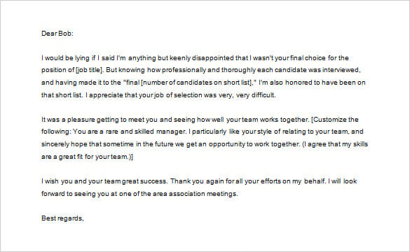 thank you letter to recruiter after rejection example