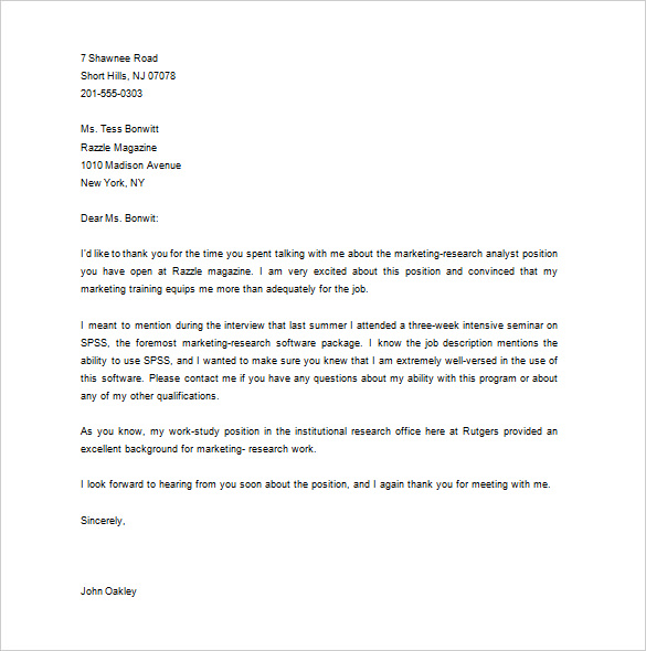 marketing thank you letter template after interview example