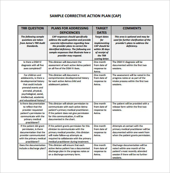 Corrective Action Plan Template 15 Free Sample Example Format Download 4370