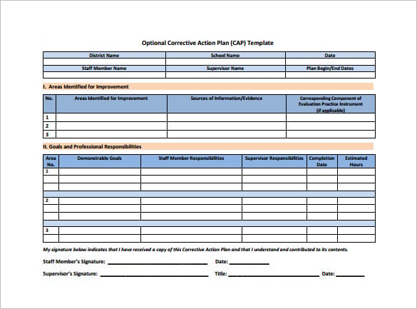 Corrective Action Plan Template Pdf 9120