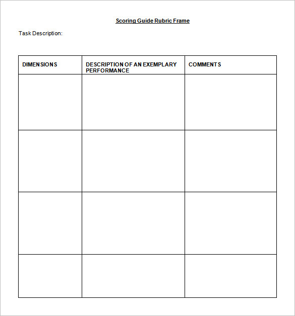 blank scoring rubric frame template free download