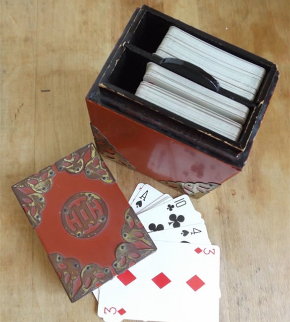 vintage japanese wooden playing card box