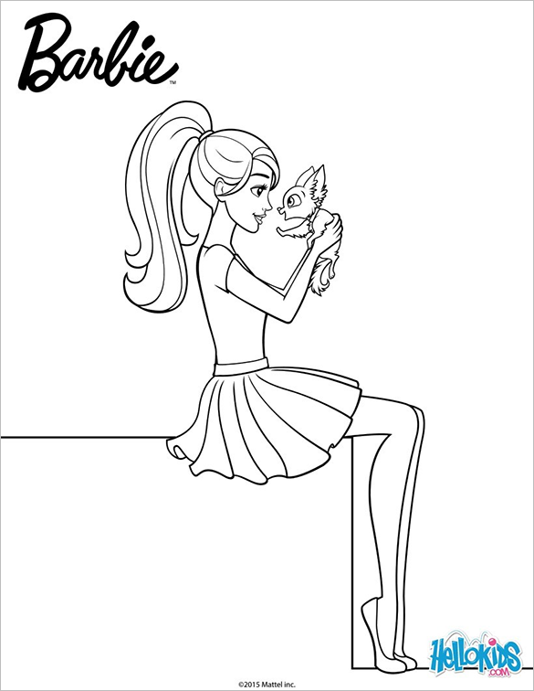 barbie and her cute puppy coloring page
