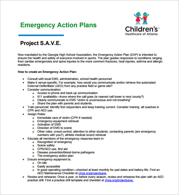 emergency action plan for sports sample template