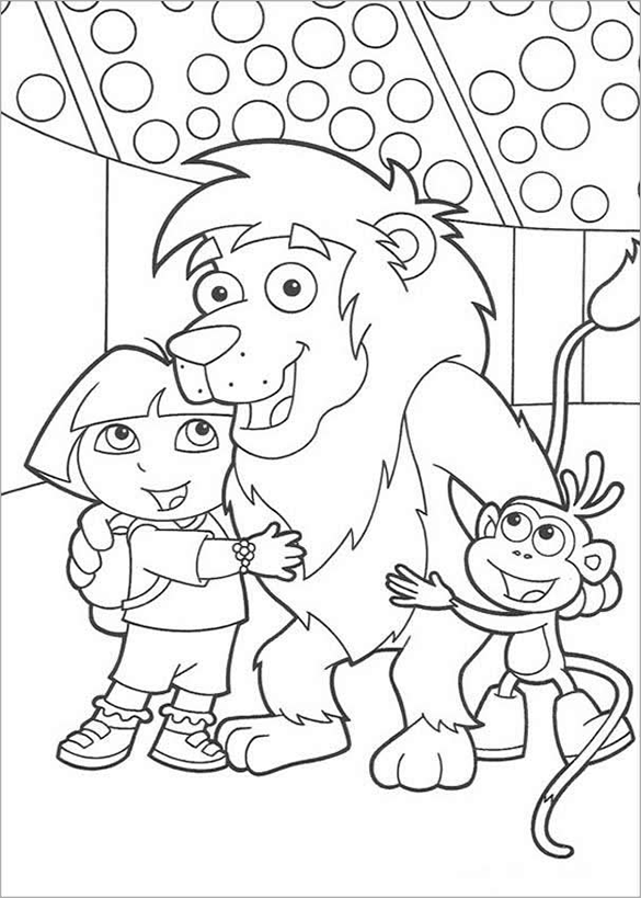 fabulous dora with lion and monkey coloring page