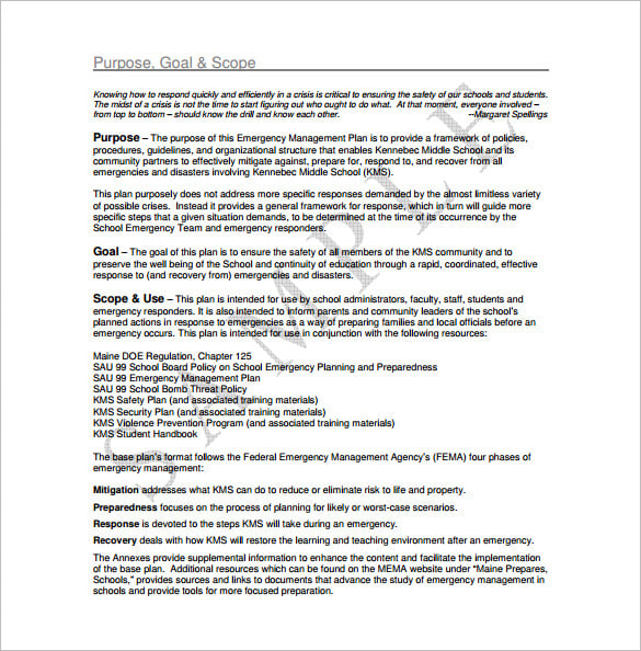 example of school emergency action plan free download