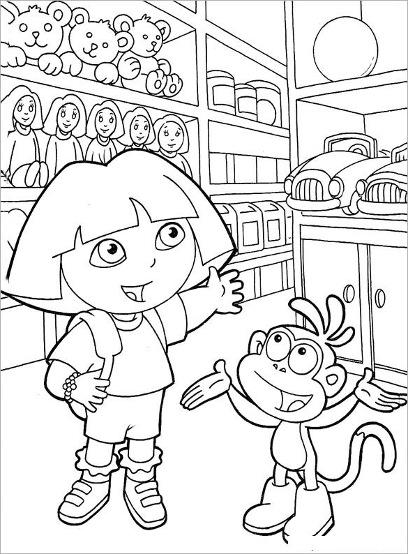 dora in toy shop coloring page for free