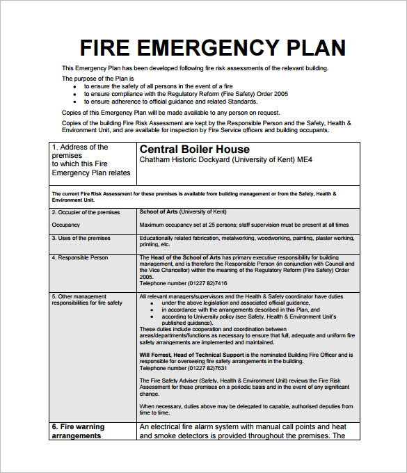 fire emergency action plan sample download