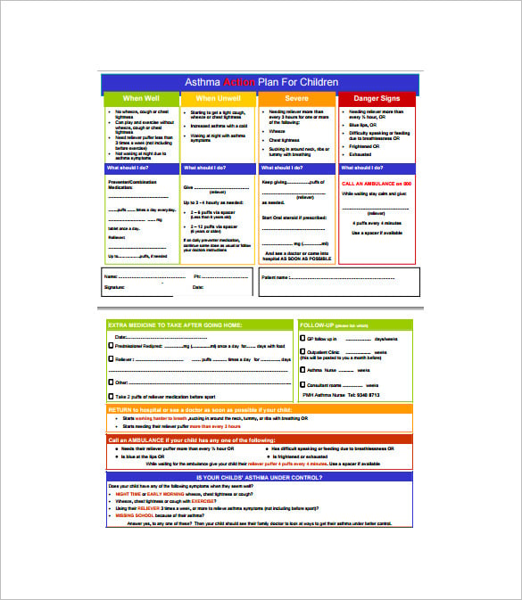Asthma Action Plan Template 13+ Free Sample, Example