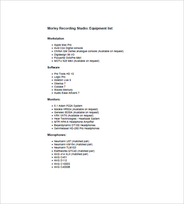 Equipment List Template 10+ Free Word, Excel, PDF Format Download!