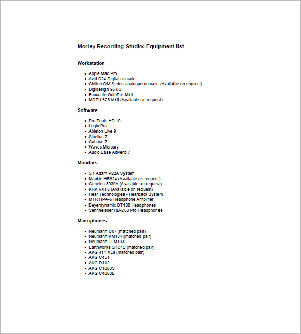 Equipment List Template - 10+ Free Word, Excel, PDF Format Download ...