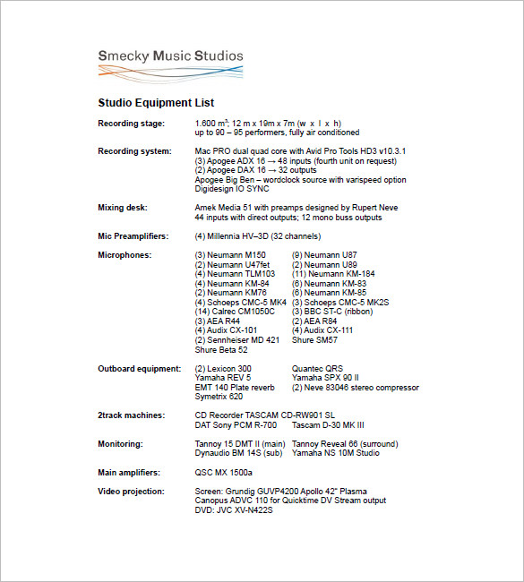 Equipment List Template 10+ Free Word, Excel, PDF Format Download!