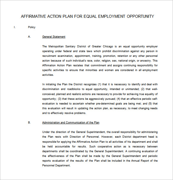 6 Affirmative Action Plan Templates Doc Pdf