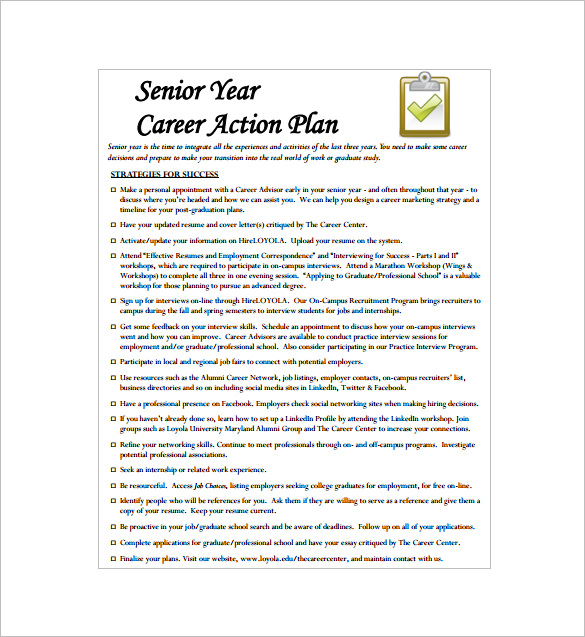 senior year career action plan pdf free download