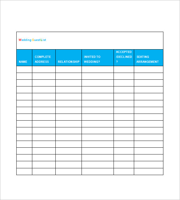 sample wedding guest list template