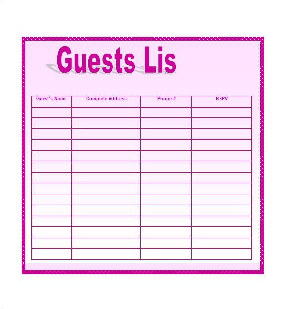 Wedding Guest List Template – 10+ Free Word, Excel, PDF Format Download! | Free