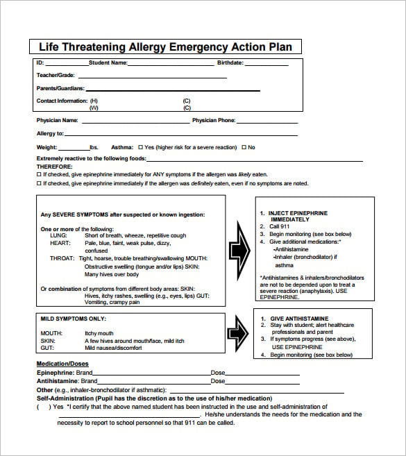 life threatening allergy emergency action plan pdf