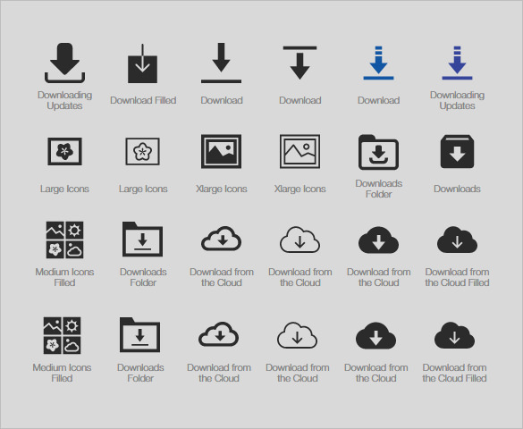 different types of download icons collection