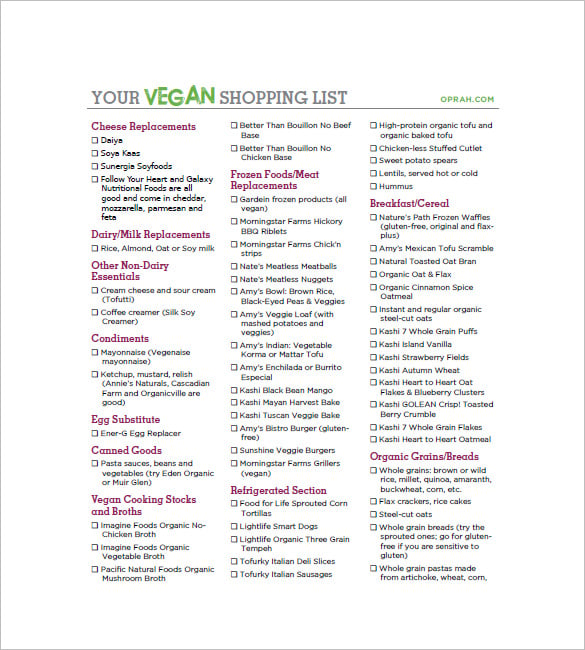 vegan shopping list