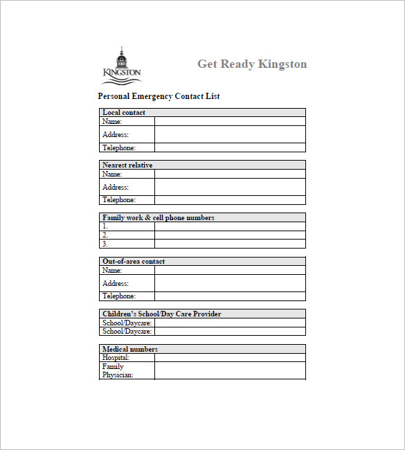 sample contact list template