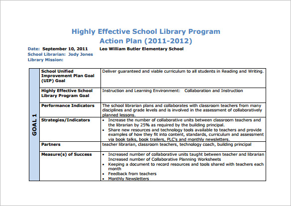 15 School Action Plan Templates Word PDF