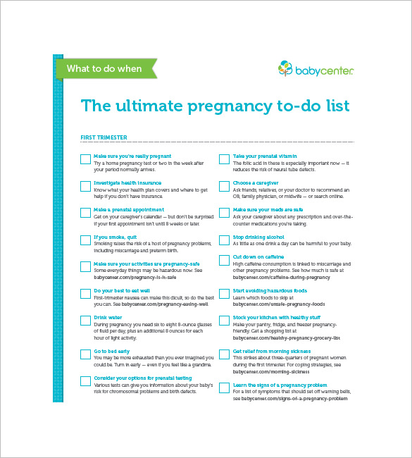 pregnancy to do list