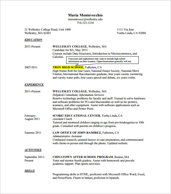 resume template for college students free download