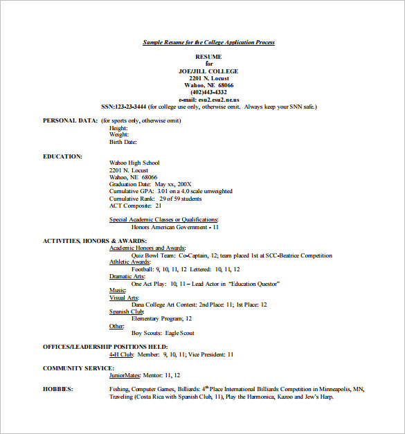 college application resume pdf free download