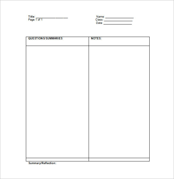 Cornell Notes Template Word Document