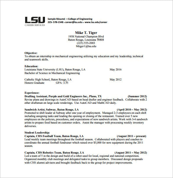 freshman college resume pdf free download