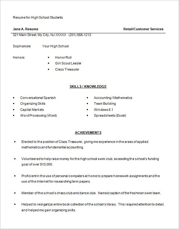 high school student resume word free download