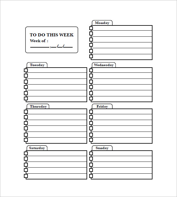 weekly task list template