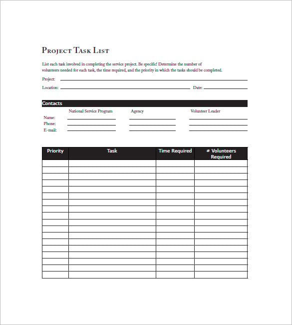 project-task-list-template